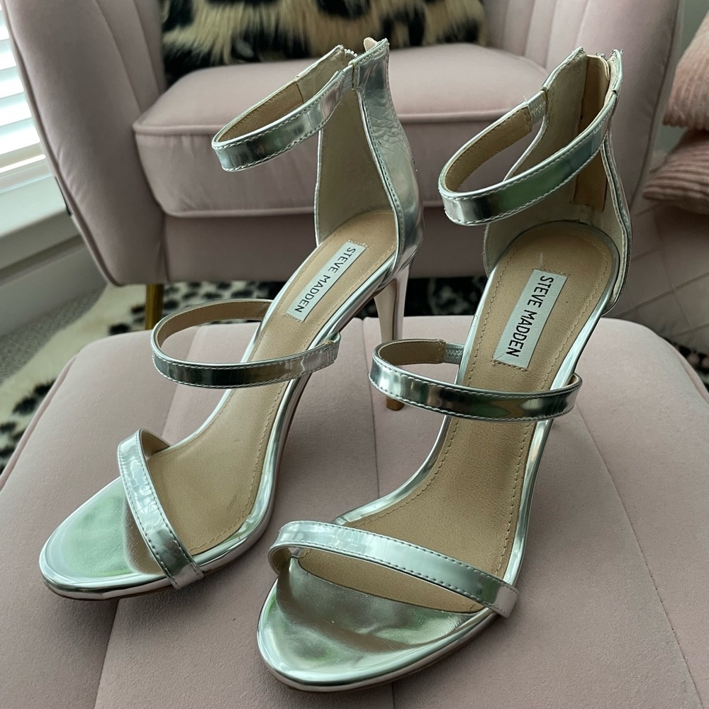 Silver Steve Madden stiletto sandals size 9.5